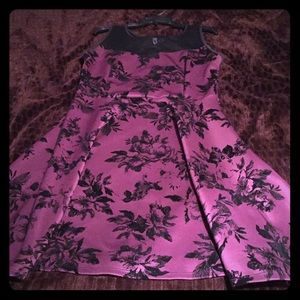 Purple and velvet print floral black skater dress